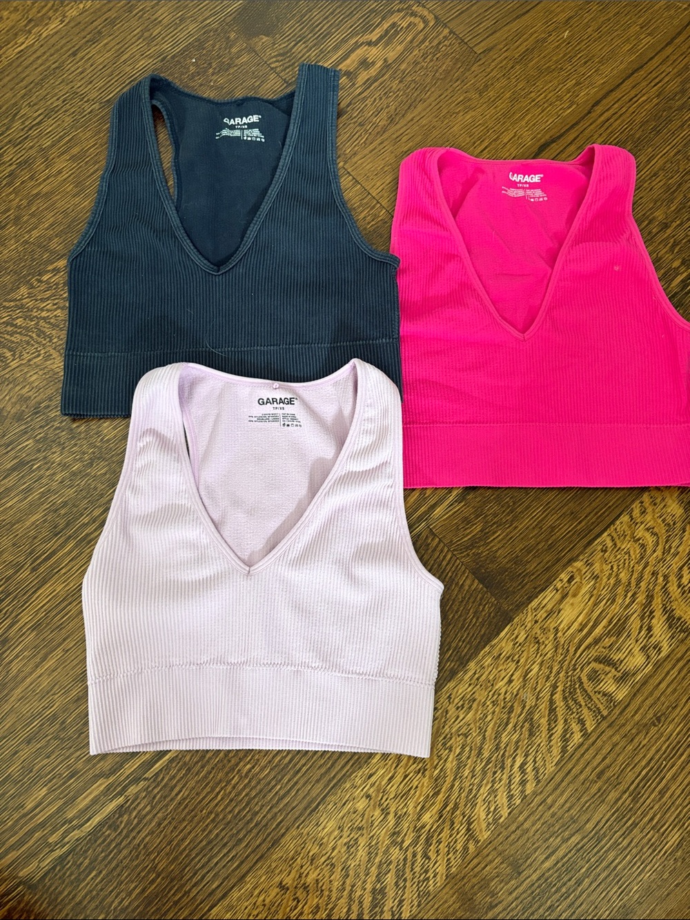 Garage V-Neck Ribbed Crop Tank Trio - Navy, Hot Pink, Light Pink